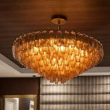 2025 Contemporary Glass Pendant Lamp Round Rectangle Chandelier Silver Black Finish Adjustable Ceiling Light Villa