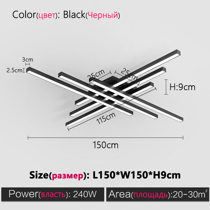 Black chandelier square bedroom lamps living room lamp led ceiling lamp Nordic minimalist creative led ceiling lamp strip lights