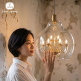 Caren Lighting Dreamy Light Giant Chandelier Black Electroplated Transparent Glass King Edison Ghost Pendant Hand-Blown