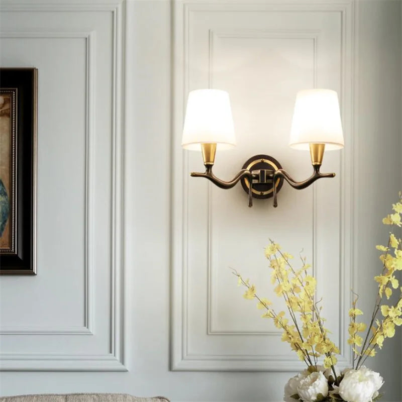 American Modern Style Wall Lamp Interior Lighting Fixtures Indoor Aisle Lamp All Bronze Antlers Decorative Lights For Bedroom