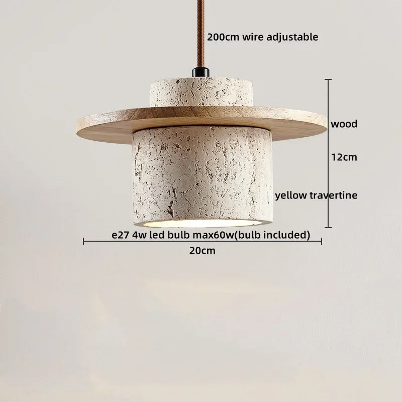 2026 New Cave Stone Pendant Light Bedroom Yellow Travertine LED Chandelier Living Dining Room Modern Hanging Lamp Decor Lighting