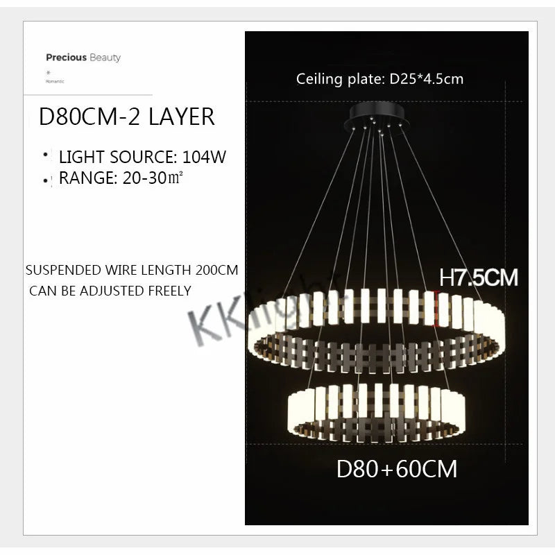 Modern New Simple Duplex LED Chandelier Bedroom Living Dining Room Decoration Art Ring Pendant Lamp Luster Fixture Indoor Lighti