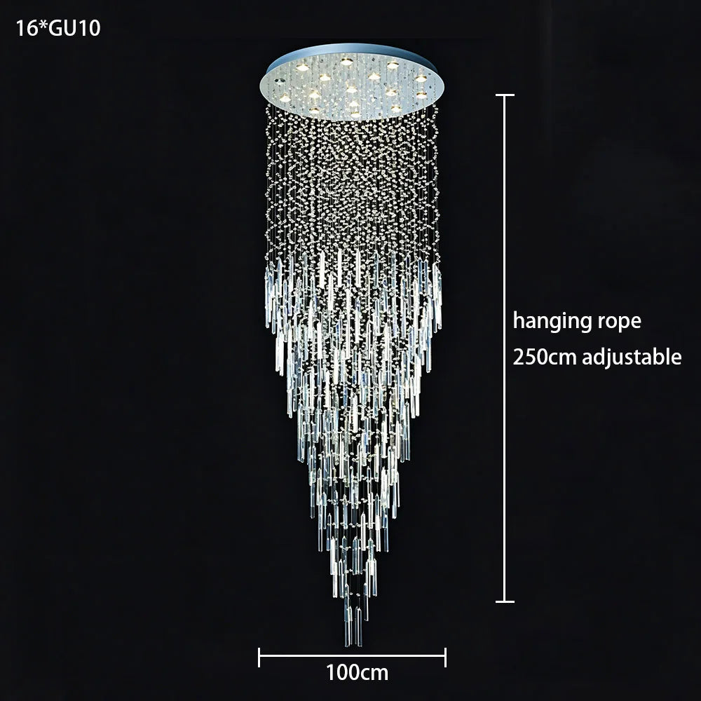 Modern Long Crystal Chandelier For High Ceiling Villa Staircase LED Raindrop Hanging Light Duplex Loft Foyer Ceiling Lamp