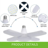 Foldable LED bulb E27 fan blade LED light AC 85-265V 28W spotlight, suitable for home ceiling, room, and garage lighting