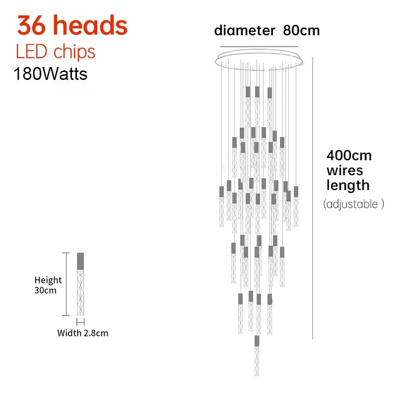 Luxury K9 Crystal LED Pendant Light - Customizable Duplex Staircase Hanging Chandelier Lamp for Living Room, Bedroom, Hotel & Shop