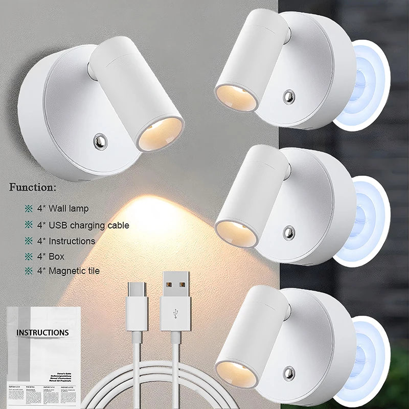 4-Pack Magnetic LED Wall & Table Lamp - Touch Dimmable 3-Color 350° Rotatable Night Light