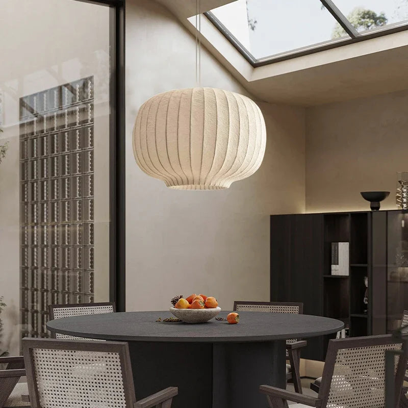 Wabi-Sabi Silk Dome Pendant Light - Iron Art Lantern LED Ceiling Lamp Fixture for Living Room, Dining Area, Bedroom & Cafe Decor