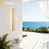 Wabi-Sabi Yellow Travertine Natural Stone Outdoor Wall Lamp - IP65 Waterproof LED Long Linear Sconce Fixture for Villa Fence, Gates & Courtyard