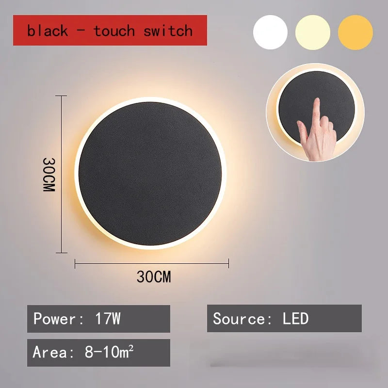 Modern Minimalist Round LED Wall Lamp - Touch Switch & Motion Sensor Porch Light