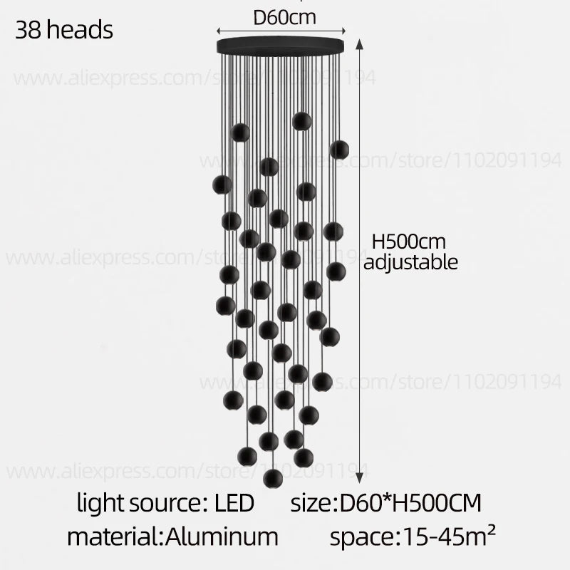 Orb Chandelier Interior Lighting Decorative Lamps Black Circular Penthouse Designer Living Room Pendant Stairwell Chandelier