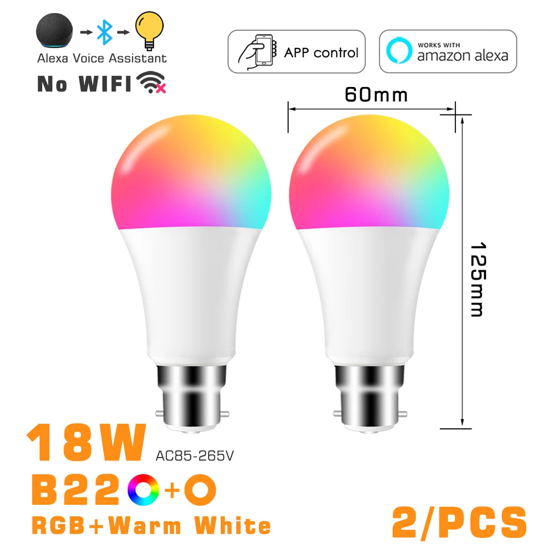 LED Smart Light Bulb, Color Changing Alexa Light, RGB Smart Lamp That Work With Alexa, E27 B22 Base,16 Million Colors, Dimmable