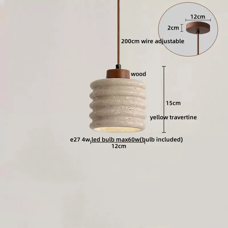 2026 New Cave Stone Pendant Light Bedroom Yellow Travertine LED Chandelier Living Dining Room Modern Hanging Lamp Decor Lighting