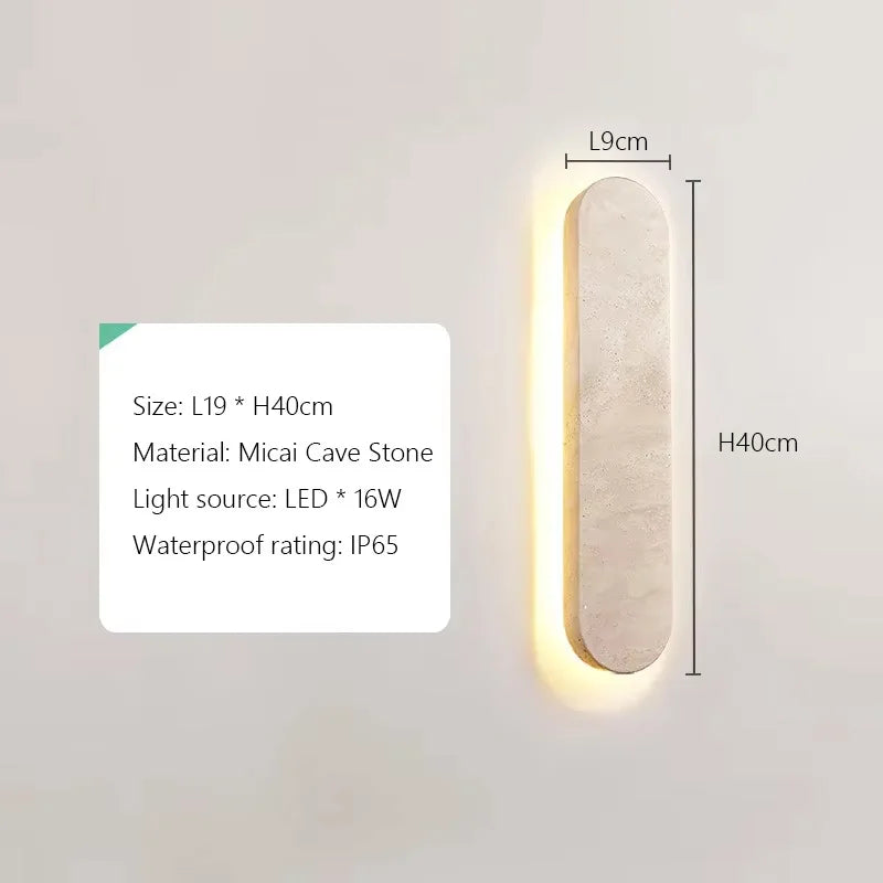 Wabi-Sabi Yellow Travertine Natural Stone Outdoor Wall Lamp - IP65 Waterproof LED Long Linear Sconce Fixture for Villa Fence, Gates & Courtyard