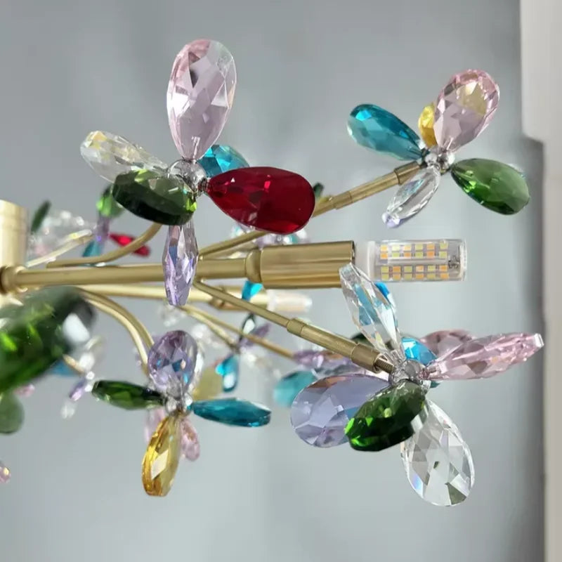 Luxury French Colorful Colored Crystal Flower Pendant Ceiling Light Romantic Living Room Dining Room Bedroom Daughter Lustre