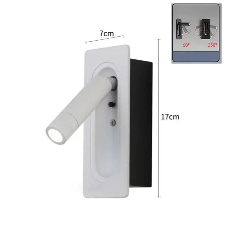 LED Ambient Reading Light Adjustable Recessed Wall Light Wide Voltage 85V-265V Indoor Rotatable Bedside Reading Light