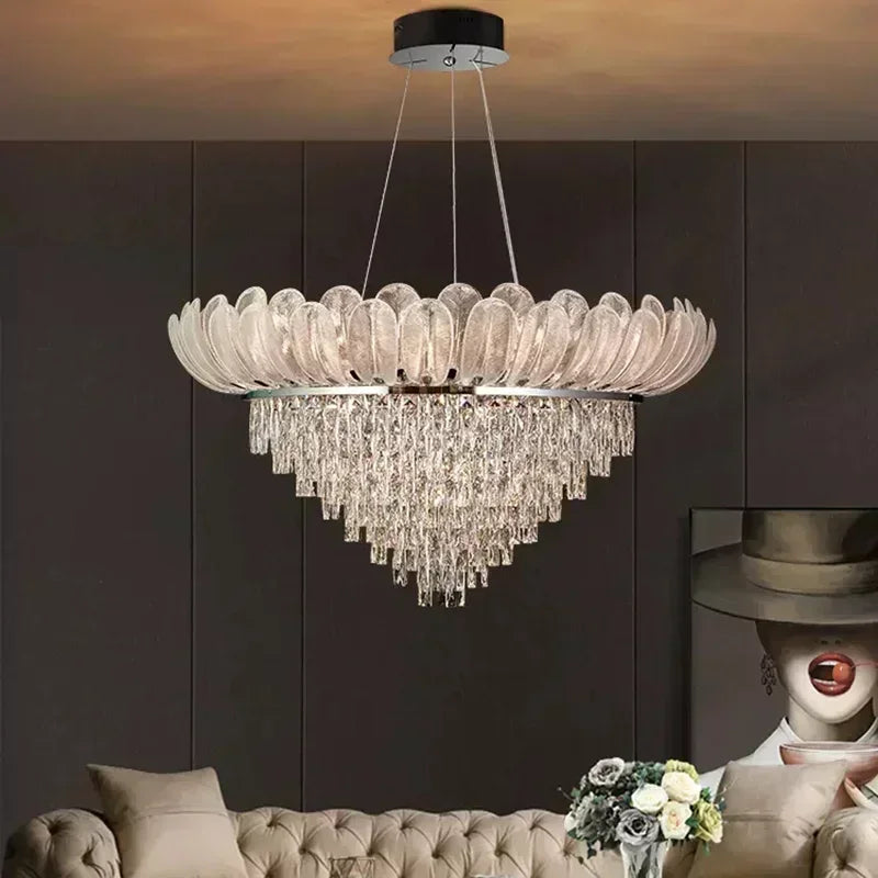 Luxury Crystal Pendant Light Chandelier Crown Design for Living Room Villa Shop Elegant Home Decor Ceiling Lighting