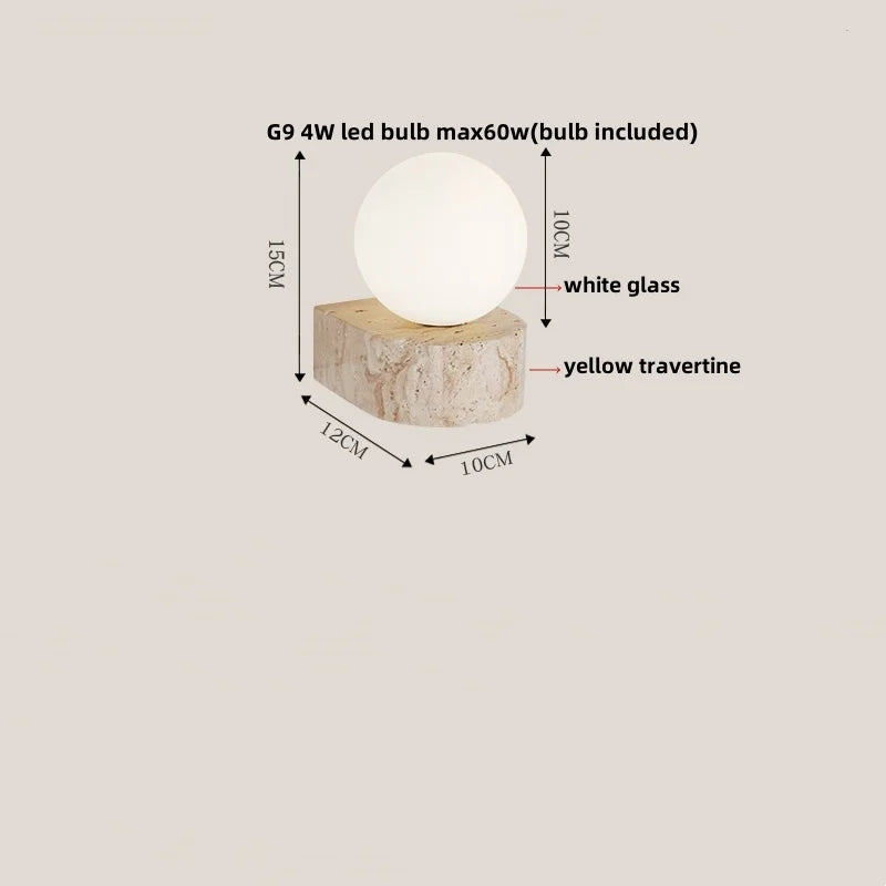 IWHD Home Decor LED Wall Light Fixture Coffee Corridor Living Room Nordic Modern Column Yellow Travertine Stone Wall Lamp Sconce