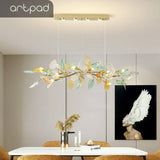 Modern Glass Leaf Pendant Chandelier for Living Dining Room Branch French Colorful Ceramics Leaf Pendant Light Kid Bedroom