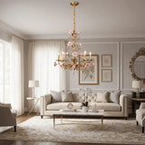 Pink Red Ceramic Rose Chandelier Luxury French Gold 5 Lights Chandelier Bedroom Lighting 6/8/10 Living Room Hanging Lights