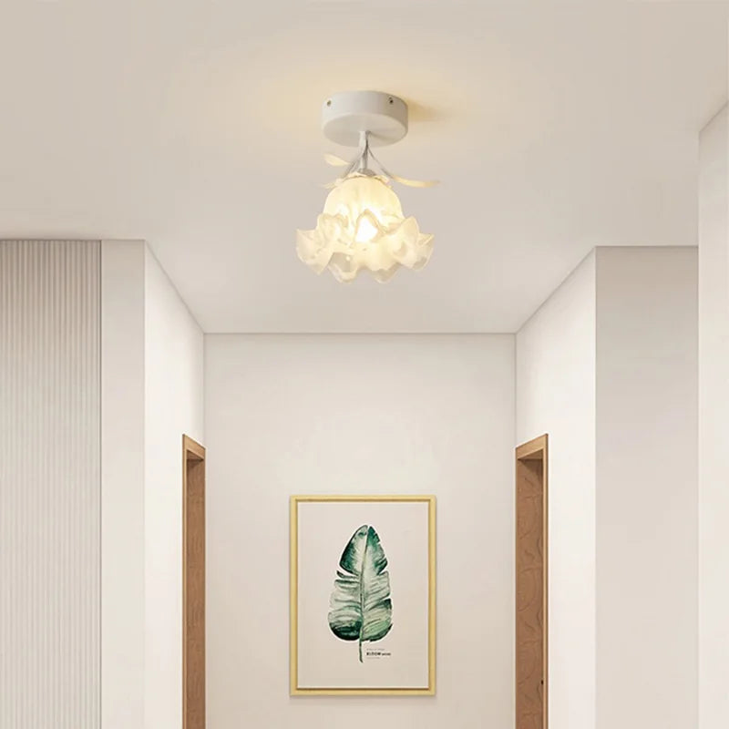 Aisle Corridor Light Cream Wind Flower Bud Ceiling Lamp for Entrance Foyer Porch Cloakroom Balcony Indoor Decoration Fixtures