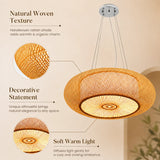 Handwoven Rattan Pendant Light, Sculptural Bamboo Hanging Lamp for Dining Room, Tea Room, Bedroom and Living Area
