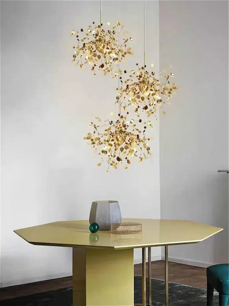 Modern Creative Stainless Steel Chrome Leaf LED Chandrlier Living Room Restaurant Pendant Lamp Display Window Bar Decor Lighting