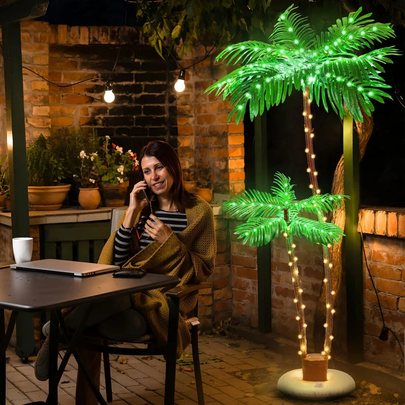 6 FT SolarPalm Trees For Outside Patio, Bar Pool DeckLED Artificial Fake Tree Lights For Tropical Party Christmas