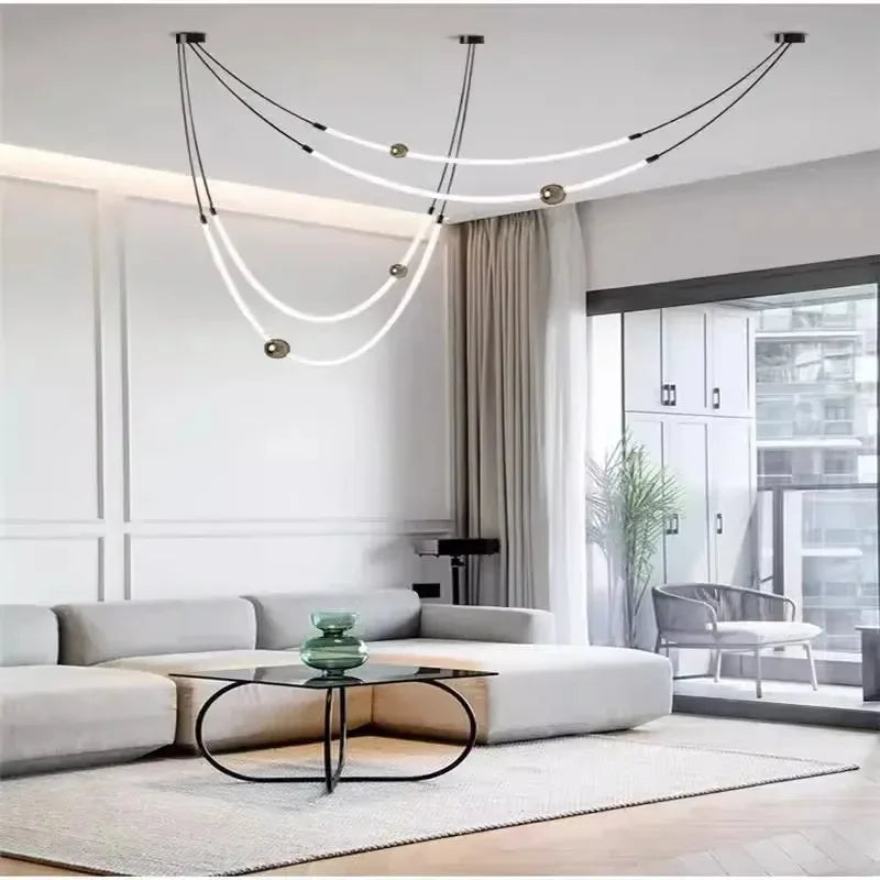 Modern Nordic Artistic Decorative Long Lines LED Pendant Light Hanging Lamps Exhibition Gallery Restaurant Lighting Fixture