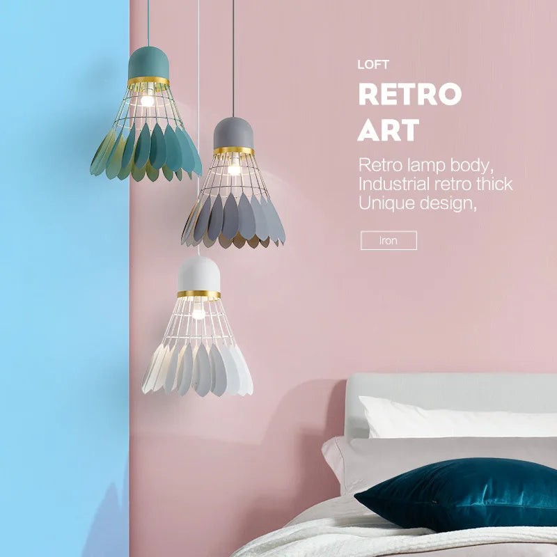 Simple Nordic Badminton Chandelier Lights Japanese Macaron Restaurant Hanging Lighting Fixture Sports Bedside Decors Pendant Lamp