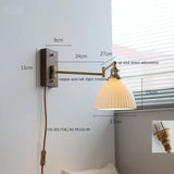 IWHD Pull Chain Switch LED Wall Lamp Beside Bedroom Living Room Light Arm Left Right rotate Wood Canopy Applique Murals Sconce