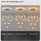 Modern LED Pendant Light with a Wavy Light Ring, Remote Control, Three Adjustable Light Colors, and Adjustable Height; Suitable for Bedrooms, Living Rooms, Above Dining Tables, and Living Rooms