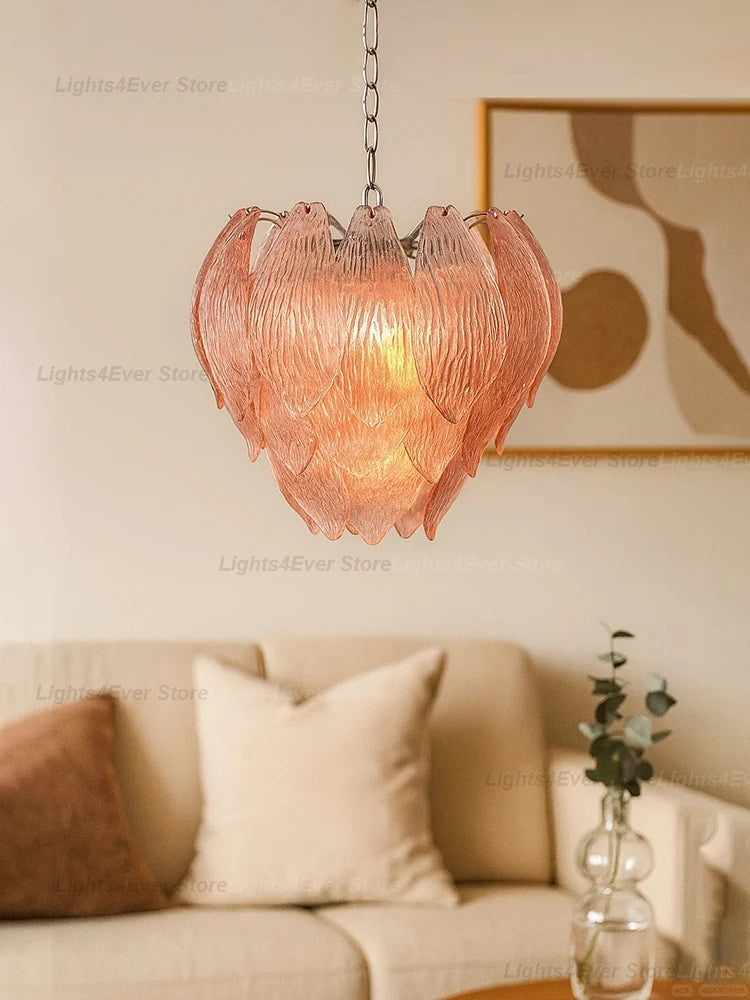 2026 New Trend Art Pink Glass OZ0105 Hanging Lamps Pendant Light Chandelier Indoor Lighting For Foyer Dinning Room Living Room