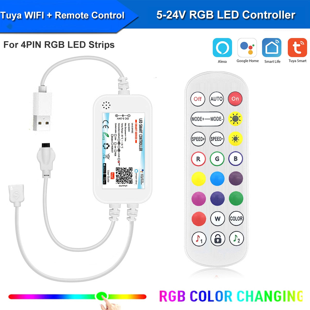 Smart Life APP 5-24V -DW/CCT/RGB/RGBW led Light Strip Wireless Remote Controller Smart Home work with Alexa Google Home