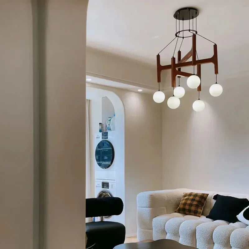 Italian Porada ASTRA Wooden Pendant Light Retro Multi Head Minimalist Restaurant Living Room Chandelier LED Interior Decora Lamp