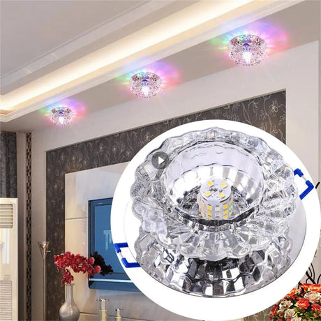 Flush LED Ceiling Lamp Living Room Crystal Corridor Aisle Lights 3W Three-color LED Ceiling Lights Balcony Lamp