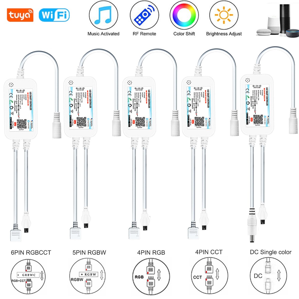 Smart Life APP 5-24V -DW/CCT/RGB/RGBW led Light Strip Wireless Remote Controller Smart Home work with Alexa Google Home