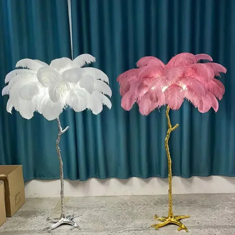 Nordic Ostrich Feather Floor Lamp - Luxury Standing Lamp for Living Room & Bedroom
