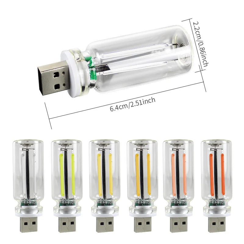 Car USB Night Light Touch Dimmable LED Filament Lamp Portable Lighting Decorative Atmosphere Lamp for Car Bedroom Outdoor