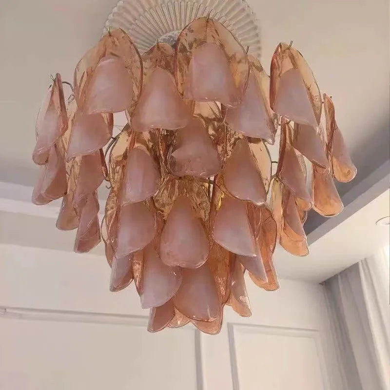 2025 New Designer Petal Shape Glass Chandelier Dimmable Stainless Steel Pendant Lamp Adjustable Ceiling Luster for Living Room