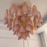 2025 New Designer Petal Shape Glass Chandelier Dimmable Stainless Steel Pendant Lamp Adjustable Ceiling Luster for Living Room