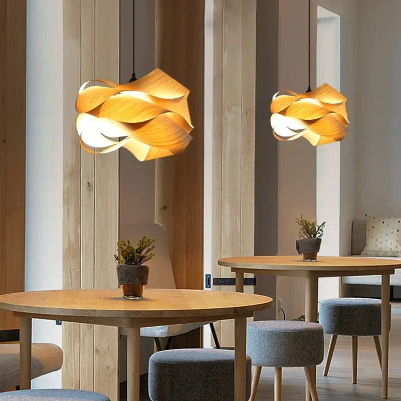 Natural Wood Skin Pendant Lamp - Southeast Asian Style Hanging Light for Bedroom