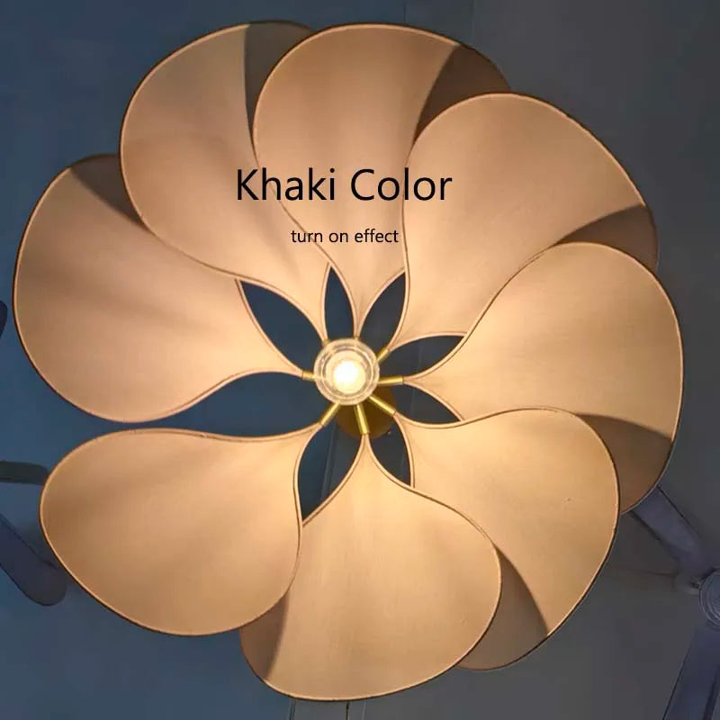 Minimalist LED Flower Fabric Pendant Light - Floral Textile Ceiling Chandelier Lamp Fixture for Living Room, Master Bedroom & Dining Table
