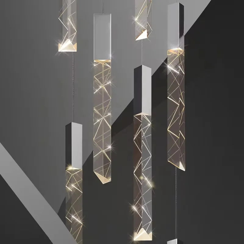 Luxury K9 Crystal LED Pendant Light - Customizable Duplex Staircase Hanging Chandelier Lamp for Living Room, Bedroom, Hotel & Shop