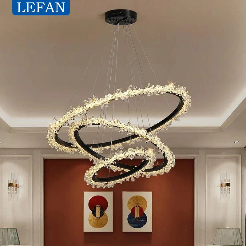 Modern Luxury Crystal LED Chandelier - Minimalist Pendant Light for Living Room