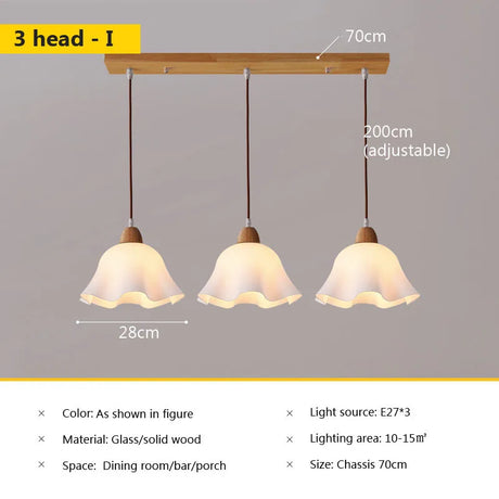 Nordic glass pendant lamp Japanese log wind cafe's restaurant three small chandelier bedroom bedside bar dining table lamps