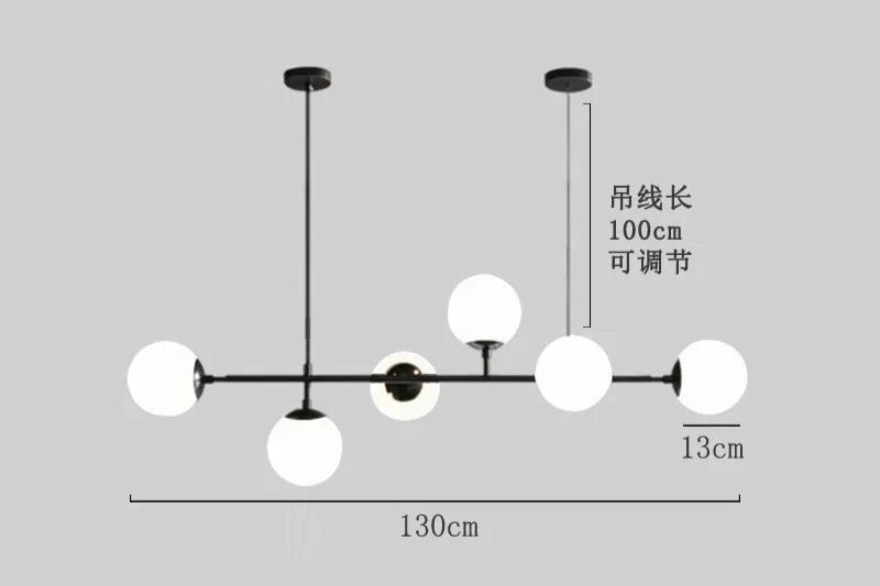 Modern Globe Linear Chandelier 6 Light Milk Glass Chandeliers Pendant Light Fixture Mid Century Sputnik Island Lights