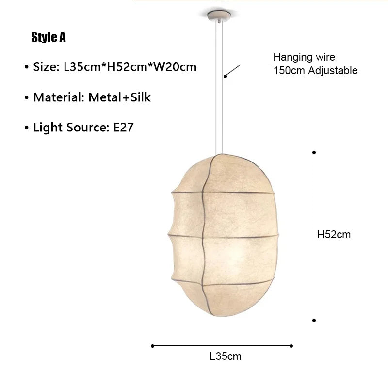 Japanese Wabi-Sabi White Silk Sailboat Pendant Light - E27 Textile Ceiling Chandelier Lamp Fixture for Living Room, Dining Room & Bedroom Decor