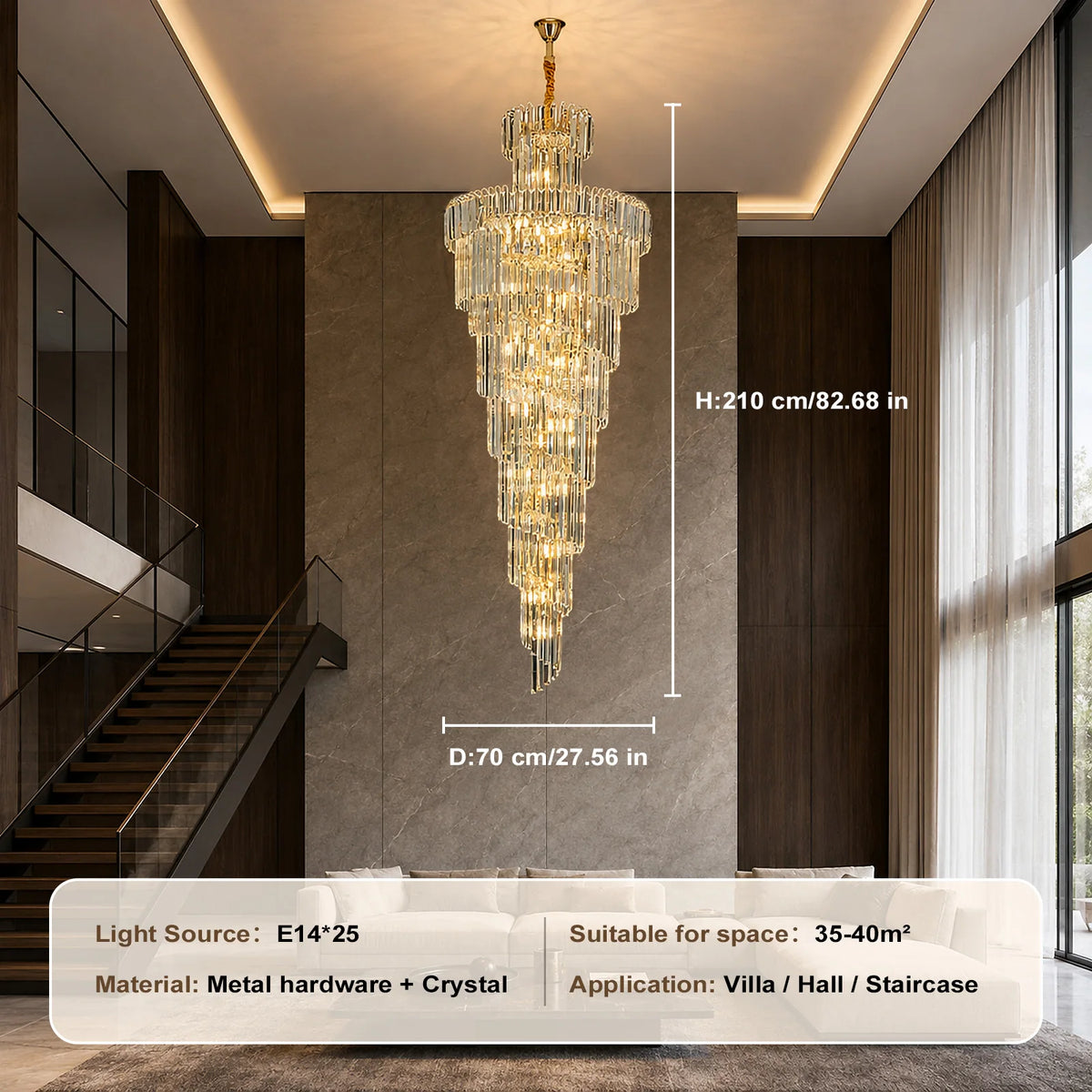 Luxury Crystal Chandelier Light - Grand Pendant Lamp Fixture for Villa Foyer, Hotel Lobby, Living Room & Staircase