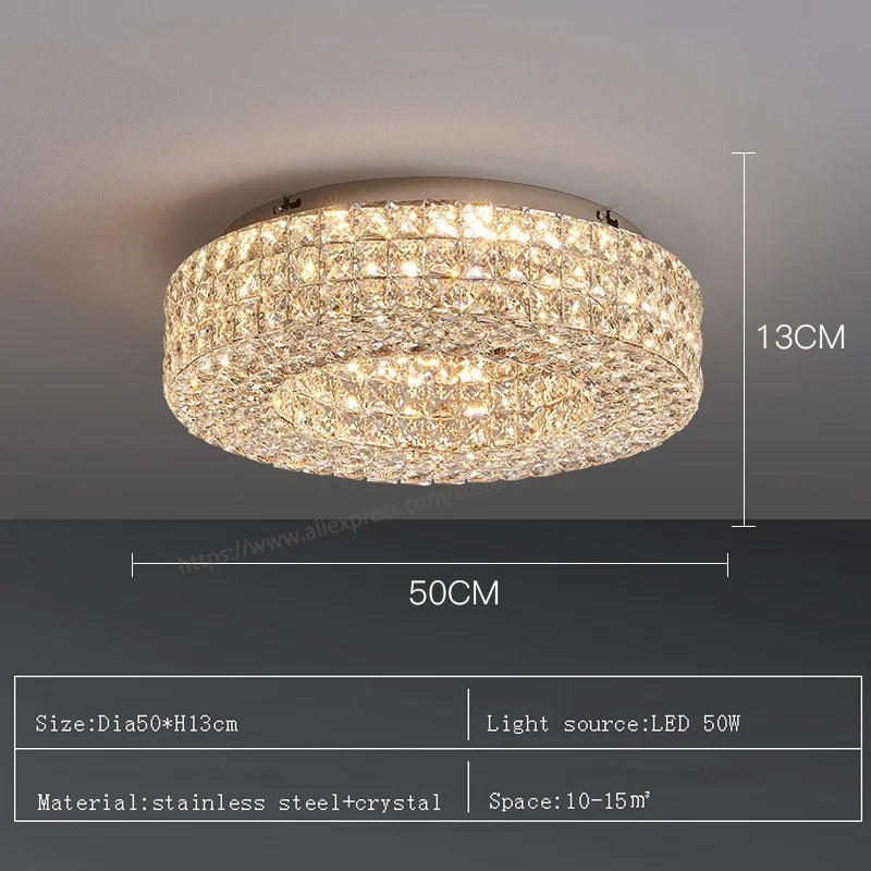 Round Crystal Chandelier Home Decoration Hanging Lamp Living Dinning Room Modern Crystal Pendant Light Kitchen Dimmable LED Lamp