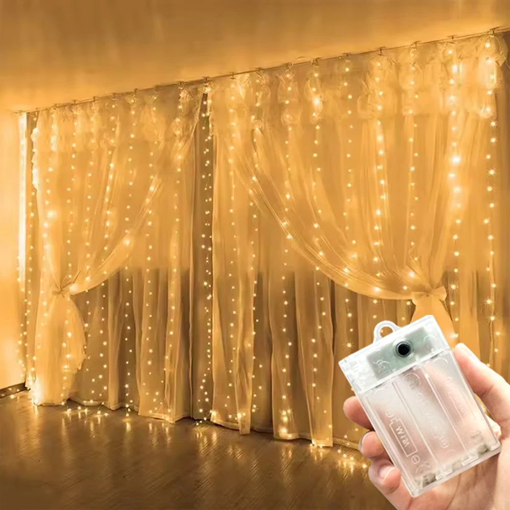 3/6M EID LED Curtain Light String Battery Power Wedding Bedroom Decor Ramadan Home Decoration 2026 Outdoor Lighting